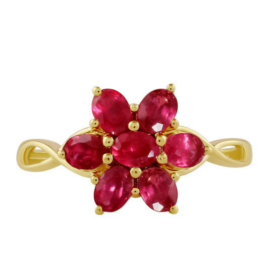 Anillo de Plata Bañada en Oro con Rubí de Tailandia