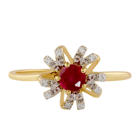 Anillo de Plata Bañada en Oro con Rubí de Tailandia y Topacio Blanco