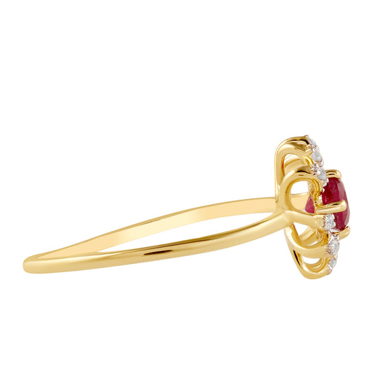 Anillo de Plata Bañada en Oro con Rubí de Tailandia y Topacio Blanco