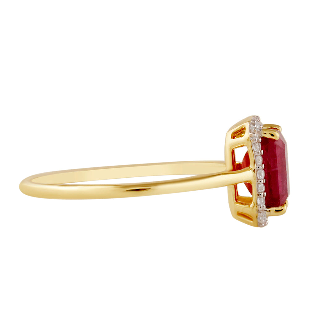 Anillo de Plata Bañada en Oro con Rubí de Tailandia y Topacio Blanco 2 