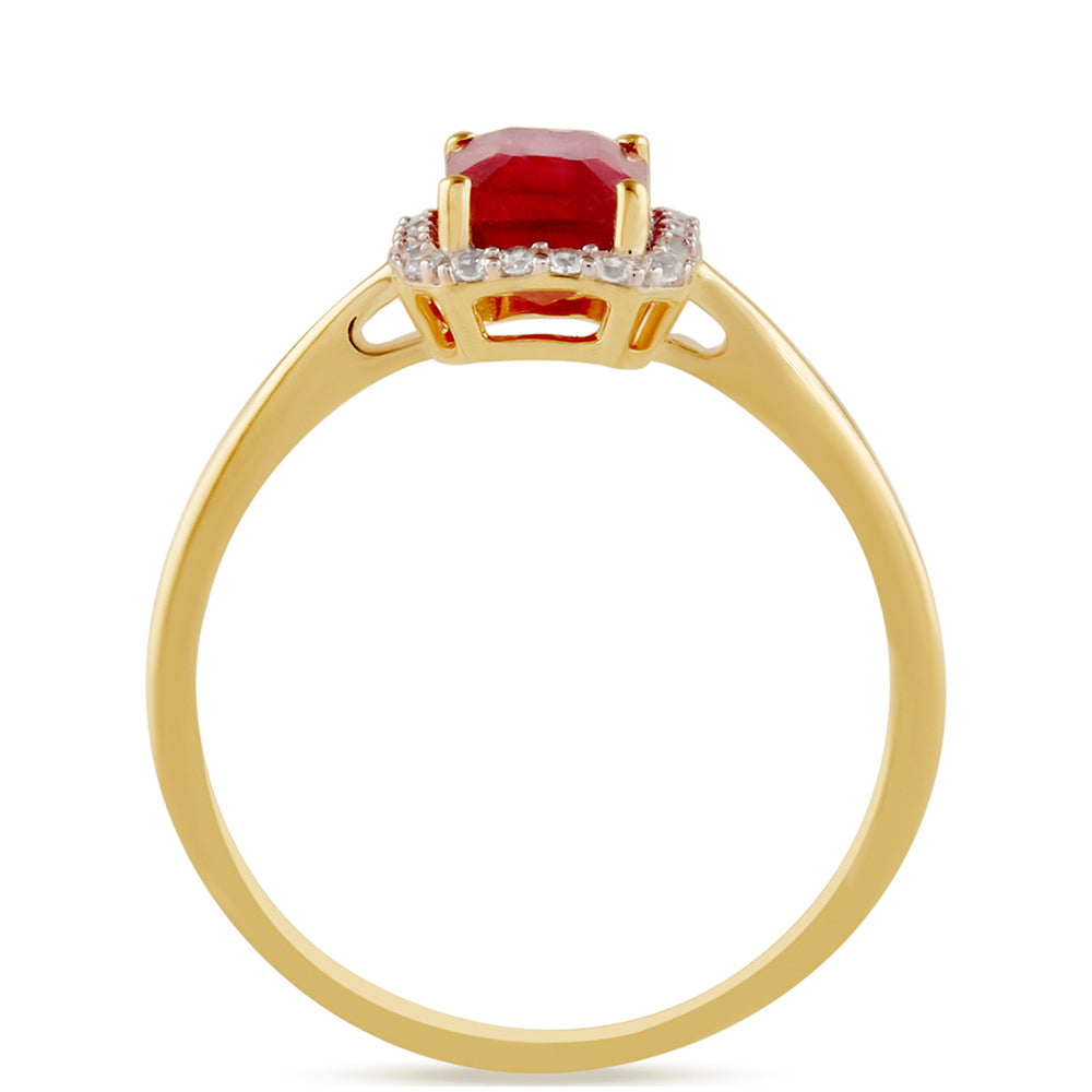 Anillo de Plata Bañada en Oro con Rubí de Tailandia y Topacio Blanco 4 