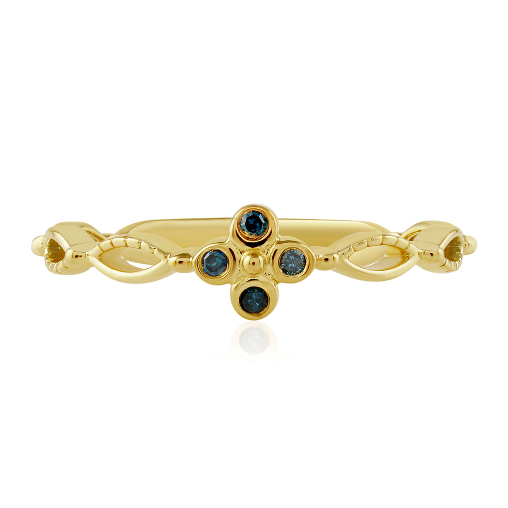 Anillo de Plata Bañada en Oro con Diamante Azul 1 