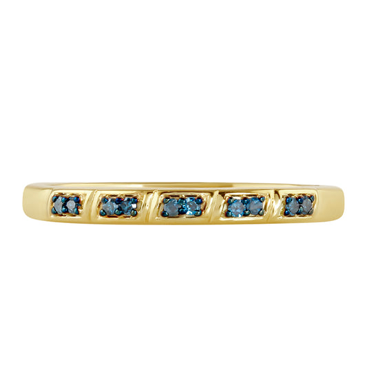Anillo de Plata Bañada en Oro con Diamante Azul