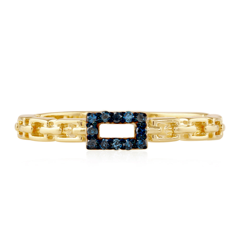 Anillo de Plata Bañada en Oro con Diamante Azul