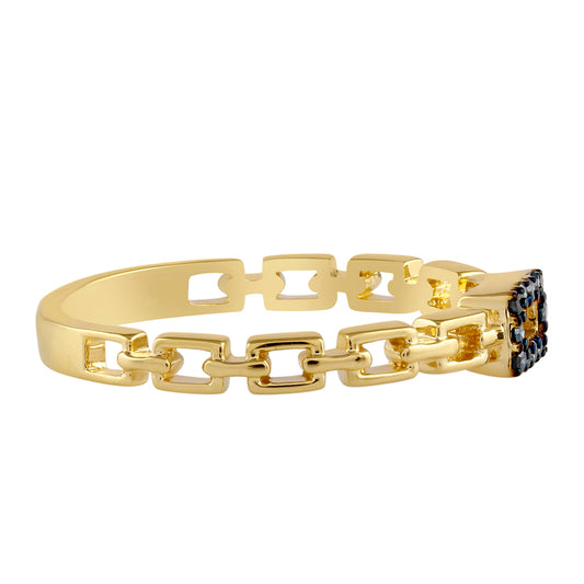 Anillo de Plata Bañada en Oro con Diamante Azul