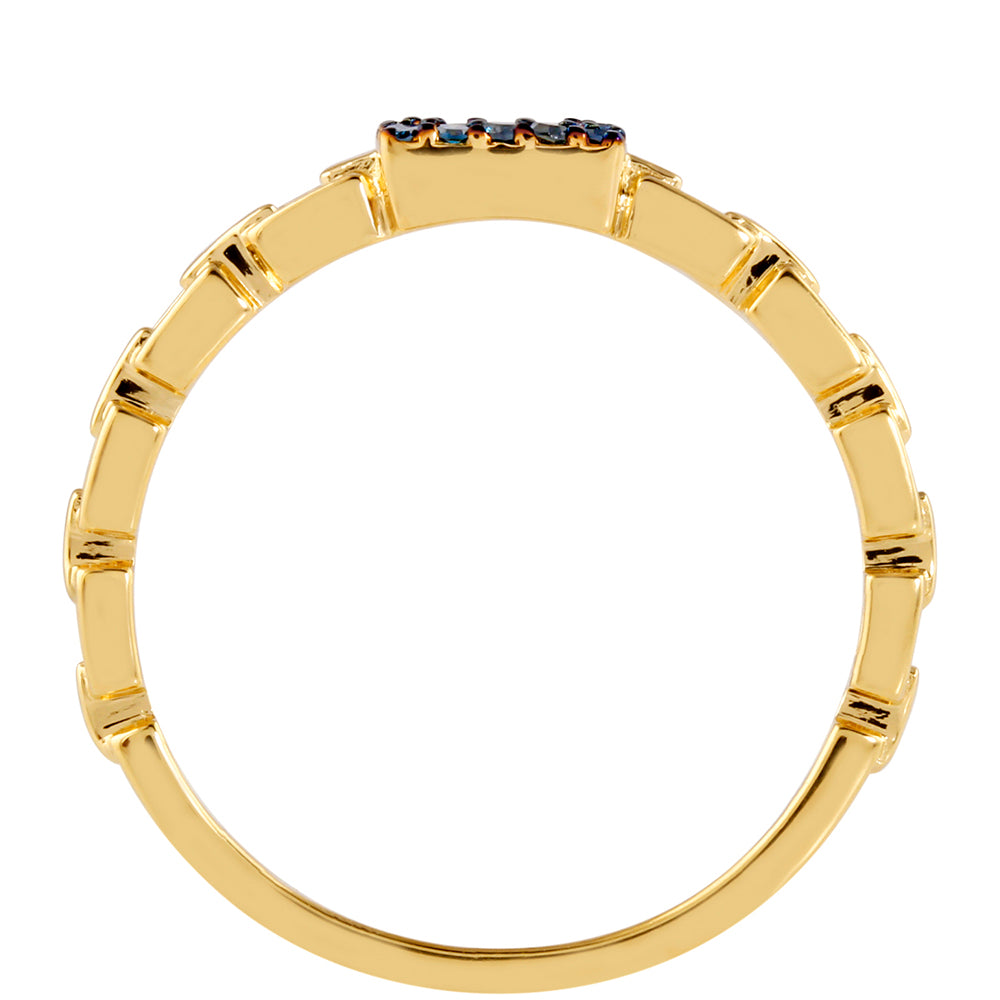 Anillo de Plata Bañada en Oro con Diamante Azul 4 