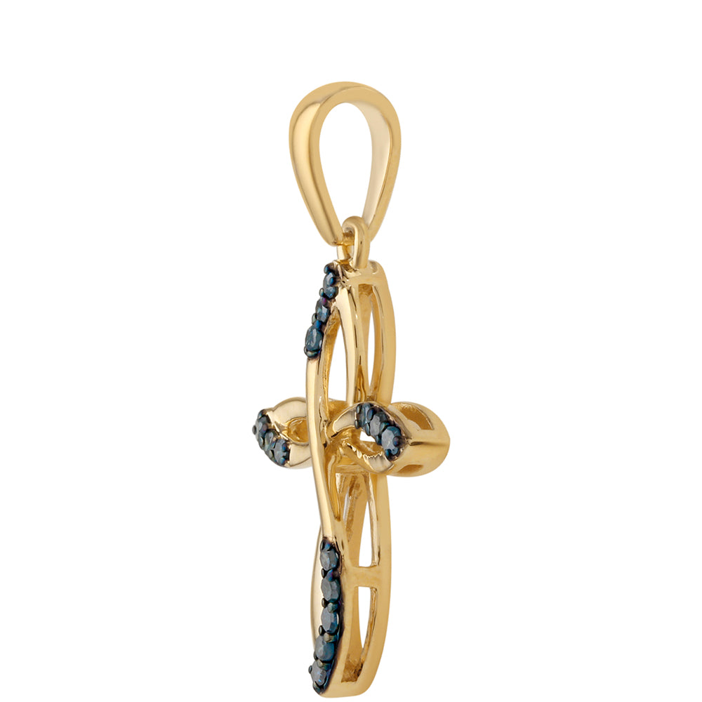 Cruz Colgante de Plata Bañada en Oro con Diamante Azul 2 