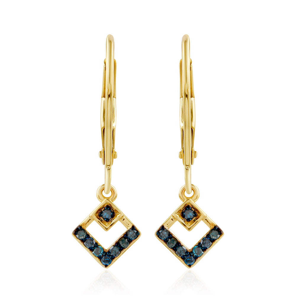 Pendientes de Plata Bañada en Oro con Diamante Azul 1 