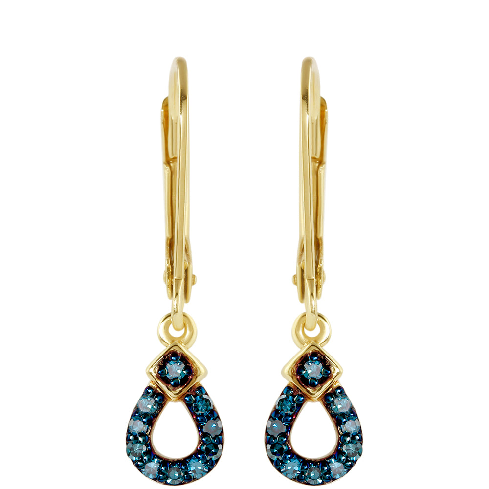 Pendientes de Plata Bañada en Oro con Diamante Azul