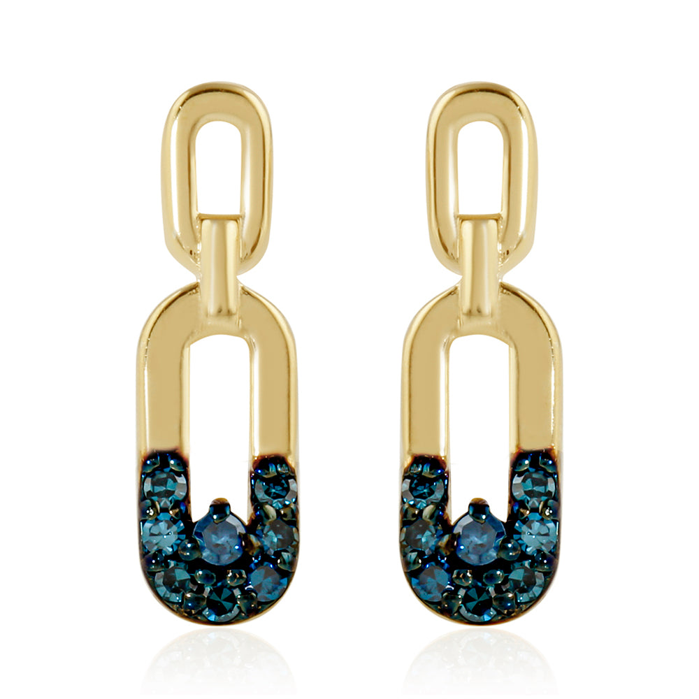 Pendientes de Plata Bañada en Oro con Diamante Azul