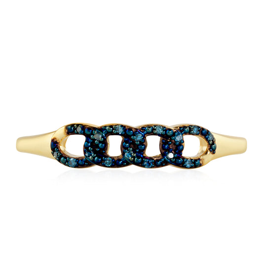 Anillo de Plata Bañada en Oro con Diamante Azul