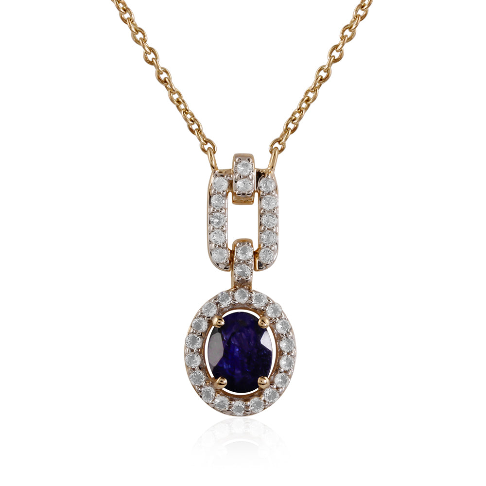Collar de Oro 9K con Zafiro de Tailandia y Topacio Blanco 1 
