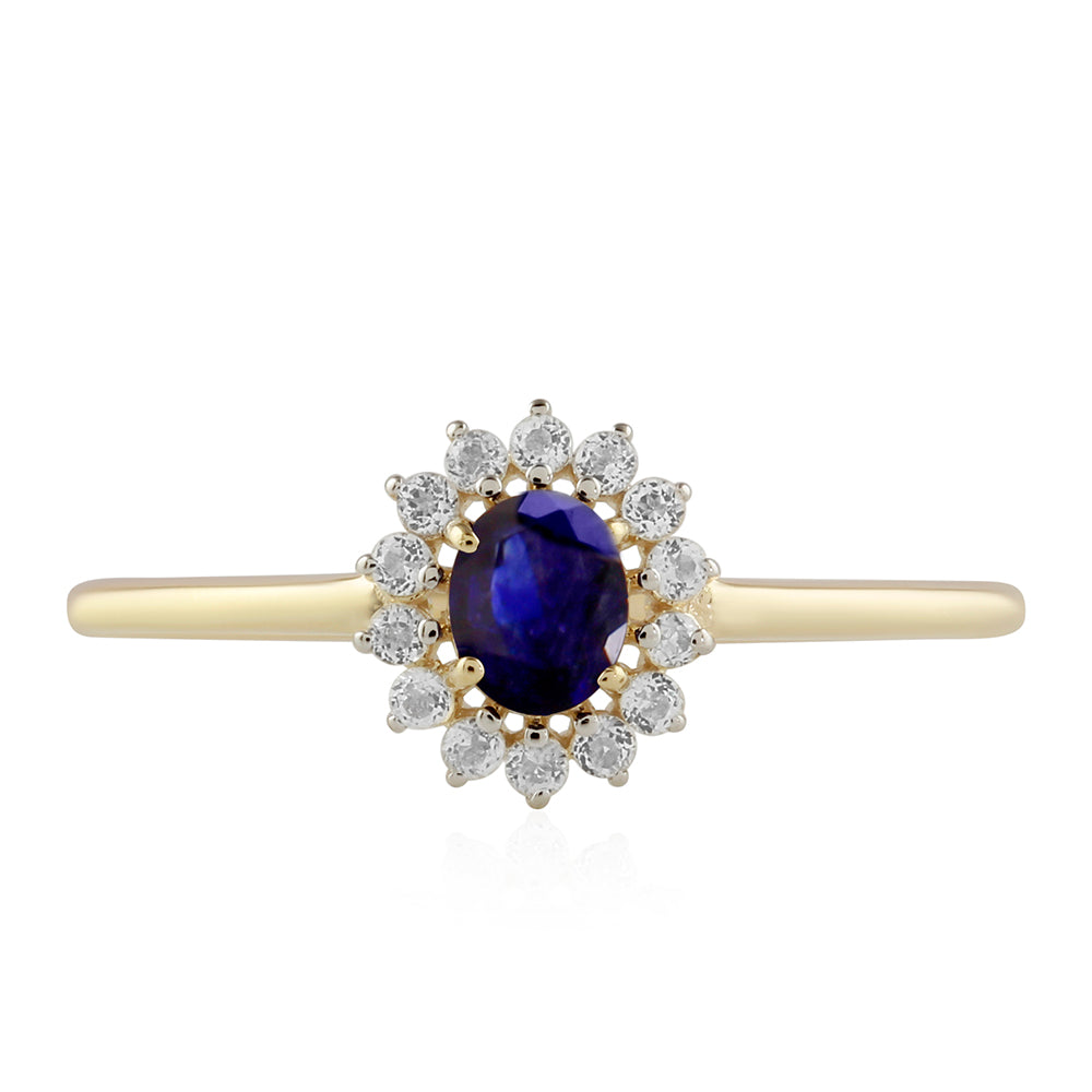 Anillo de Oro 9K con Zafiro de Tailandia y Topacio Blanco