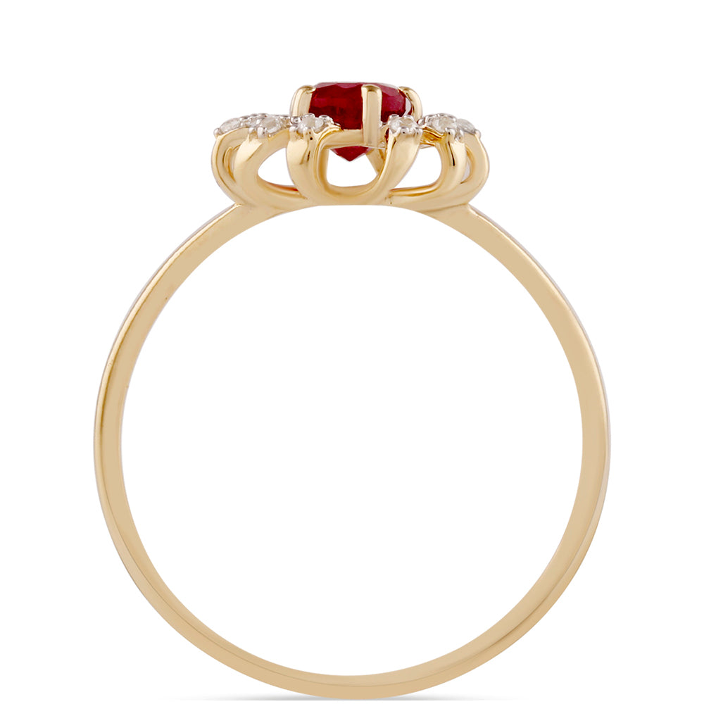 Anillo de Oro 9K con Rubí de Madagascar y Zircón Blanco