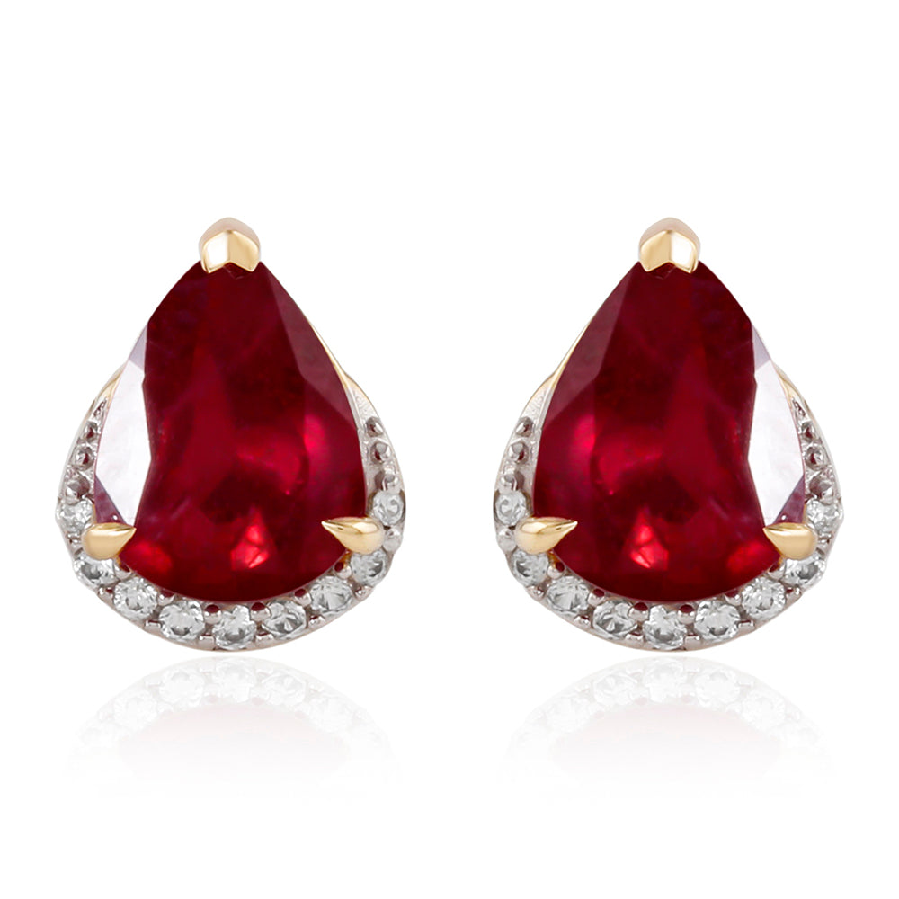 Pendientes de Oro 9K con Rubí de Madagascar y Zircón Blanco 1 