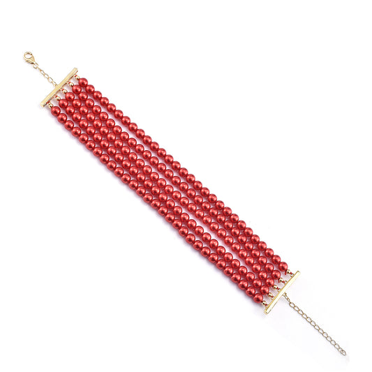 Pulsera de Plata Bañada en Oro con Perla roja de río