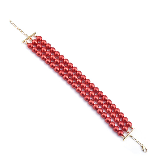 Pulsera de Plata Bañada en Oro con Perla roja de río