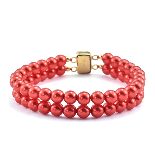 Pulsera de Plata Bañada en Oro con Perla roja de río