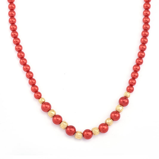 Collar de Plata Bañada en Oro con Perla roja de río