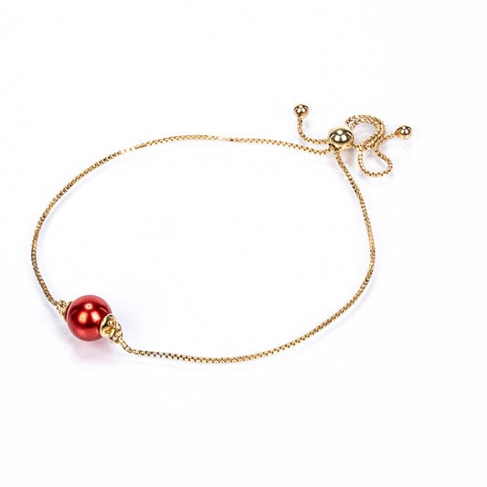 Pulsera de Plata Bañada en Oro con Perla roja de río