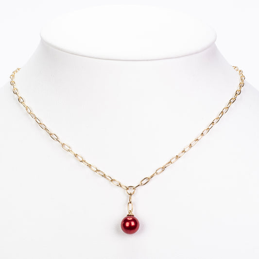 Collar de Plata Bañada en Oro con Perla roja de río