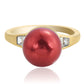 Anillo de Plata Bañada en Oro con Perla roja de río y Topacio Blanco