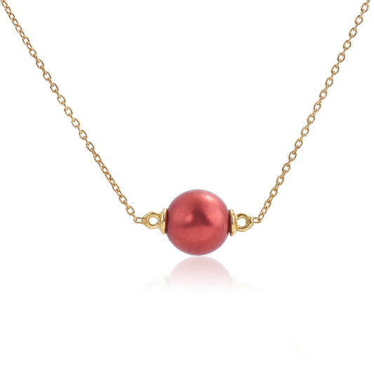 Collar de Plata Bañada en Oro con Perla roja de río