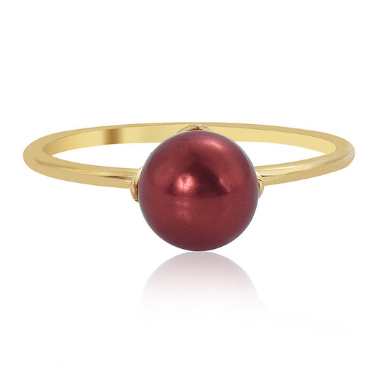 Conjunto de Plata Bañada en Oro con Perla roja de río ( Pendientes +Anillo +Colgante )