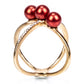 Anillo de Plata Bañada en Oro con Perla roja de río y Topacio Blanco