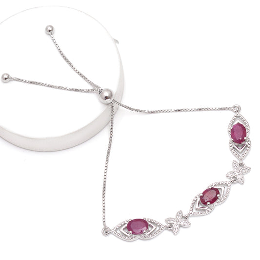 Pulsera de Plata con Rubí de Madagascar y Topacio Blanco
