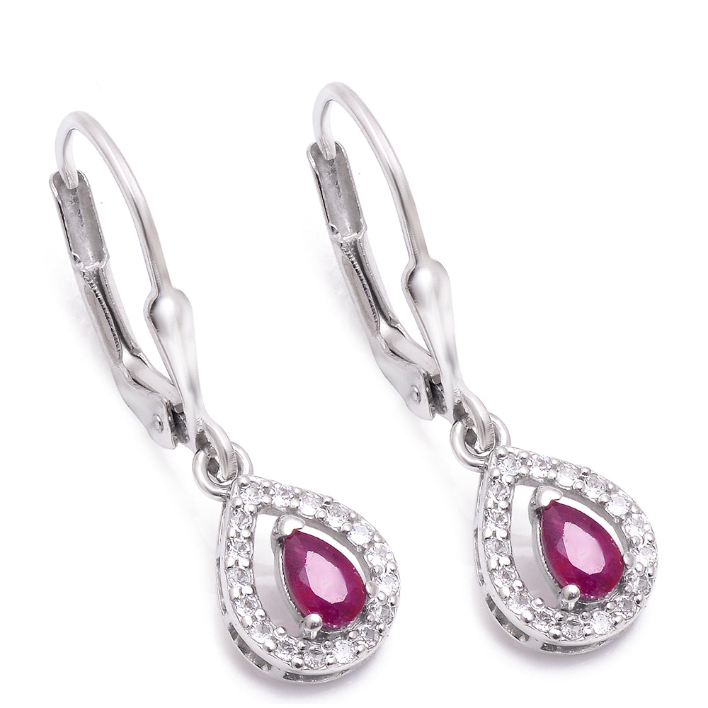 Pendientes de Plata con Rubí de Madagascar y Topacio Blanco