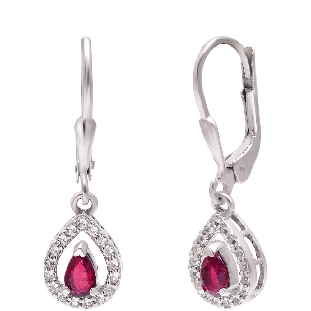 Pendientes de Plata con Rubí de Madagascar y Topacio Blanco