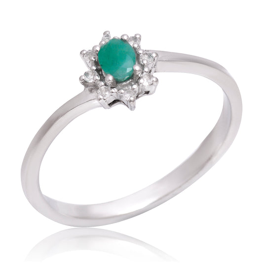 Anillo de Plata con Esmeralda de Brasil y Topacio Blanco
