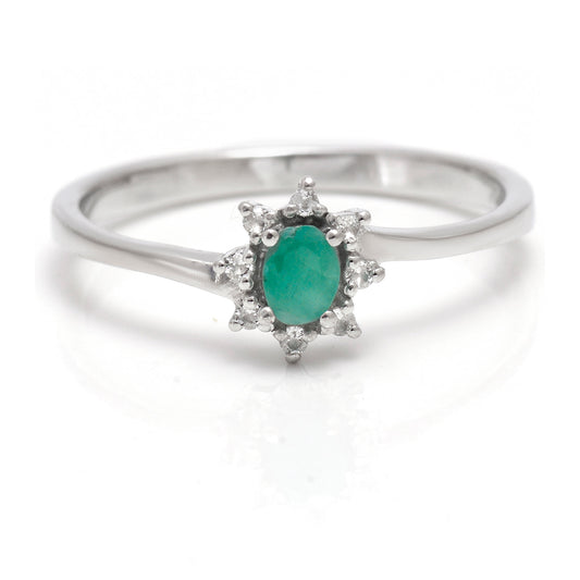 Anillo de Plata con Esmeralda de Brasil y Topacio Blanco
