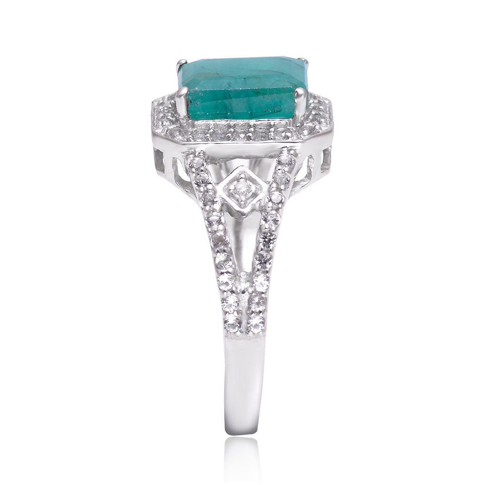 Anillo de Plata con Esmeralda de Brasil y Topacio Blanco 4 