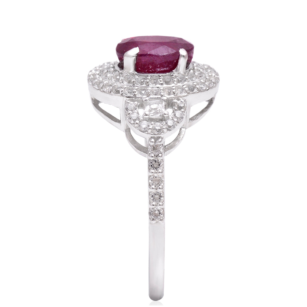 Anillo de Plata con Rubí de Madagascar y Topacio Blanco 3 