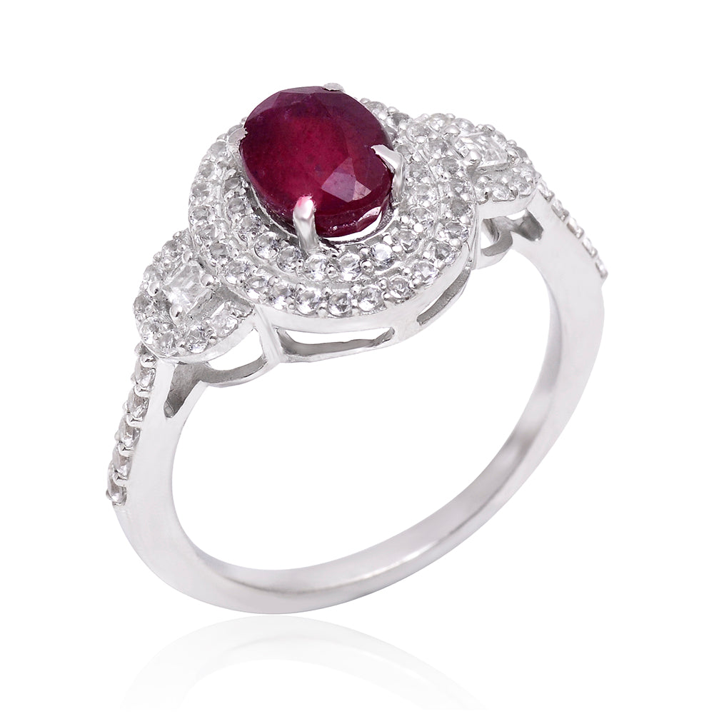 Anillo de Plata con Rubí de Madagascar y Topacio Blanco 4 