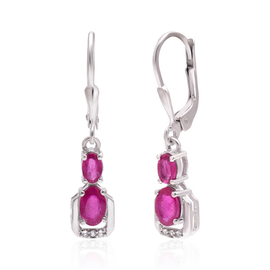 Pendientes de Plata con Rubí de Madagascar y Topacio Blanco
