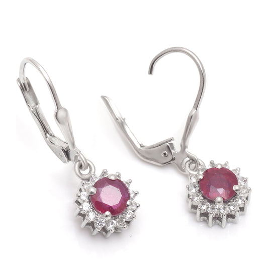 Pendientes de Plata con Rubí de Madagascar y Topacio Blanco