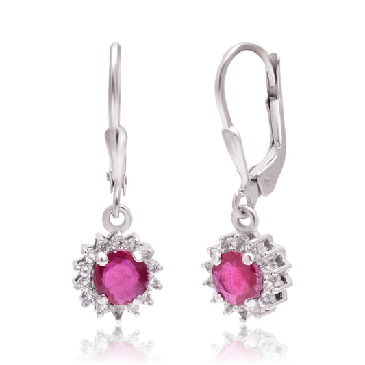 Pendientes de Plata con Rubí de Madagascar y Topacio Blanco