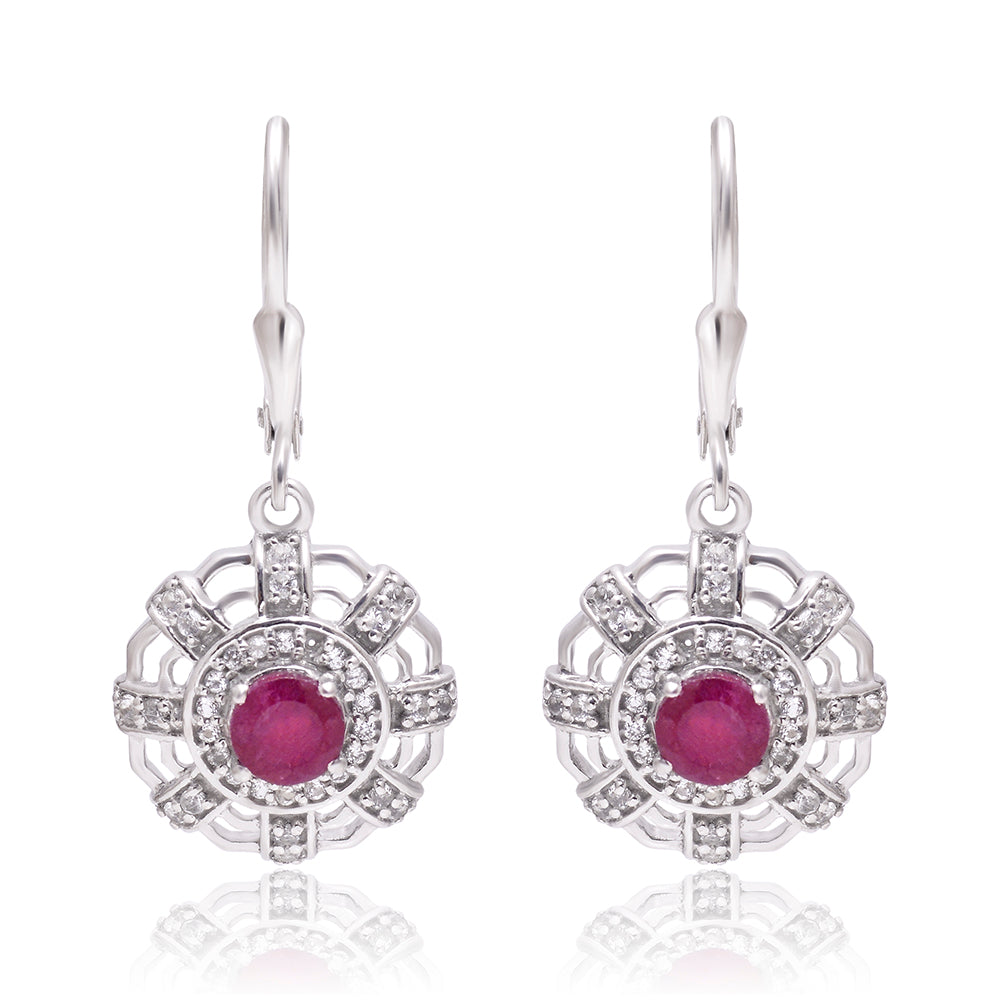 Pendientes de Plata con Rubí de Madagascar y Topacio Blanco 4 