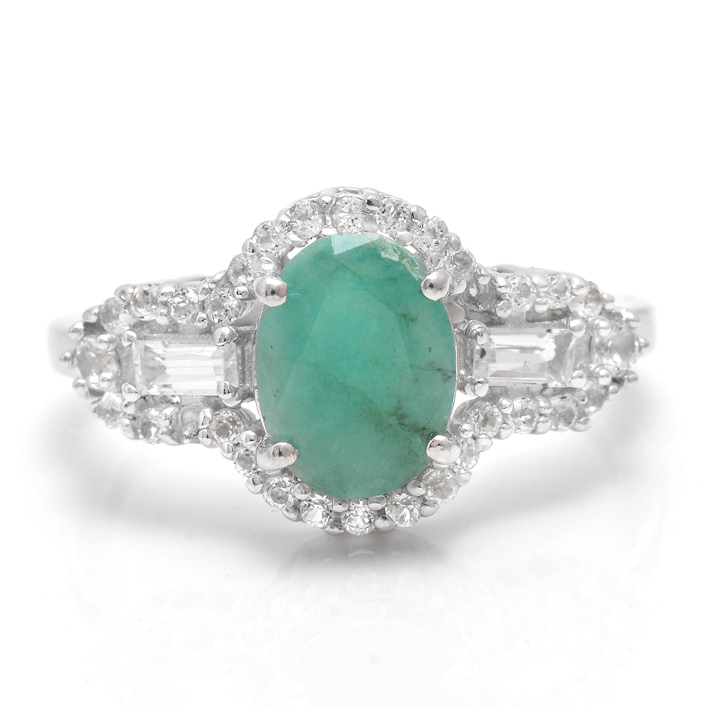 Anillo de Plata con Esmeralda de Brasil y Topacio Blanco 1 