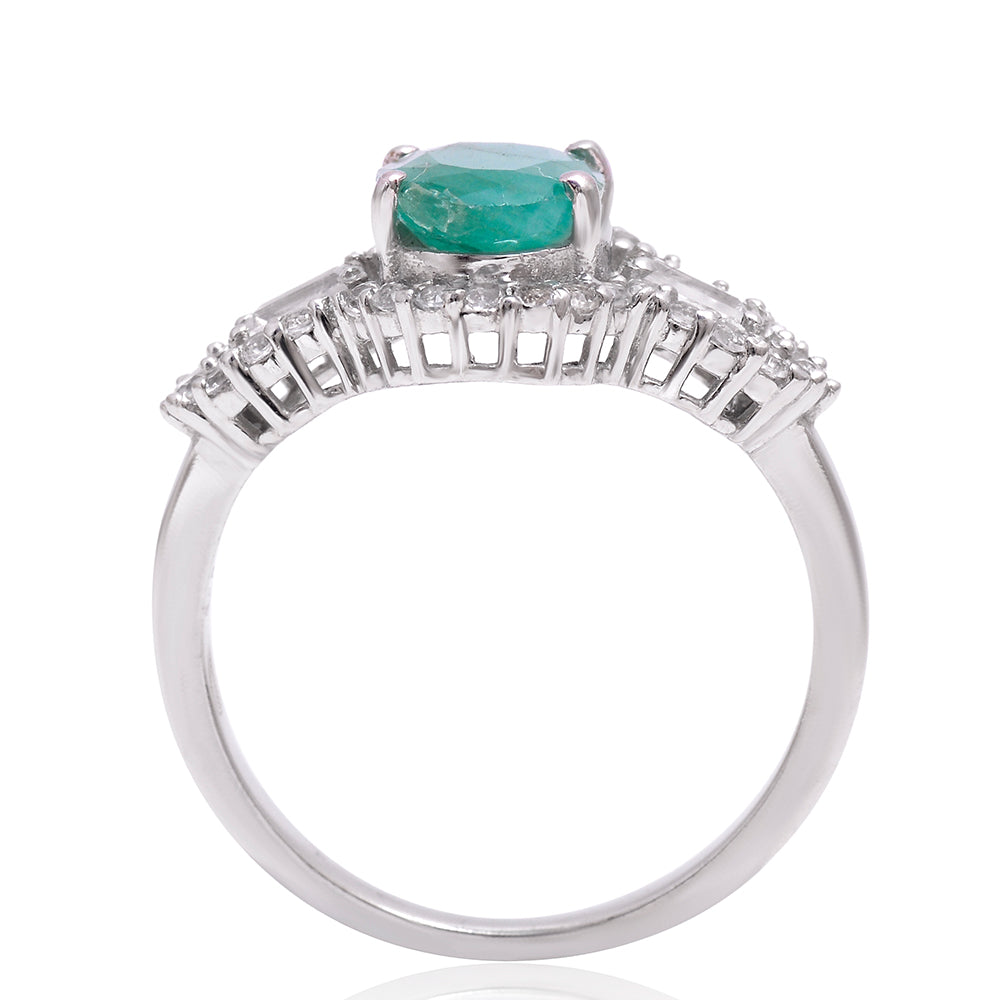 Anillo de Plata con Esmeralda de Brasil y Topacio Blanco