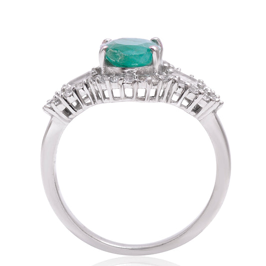 Anillo de Plata con Esmeralda de Brasil y Topacio Blanco