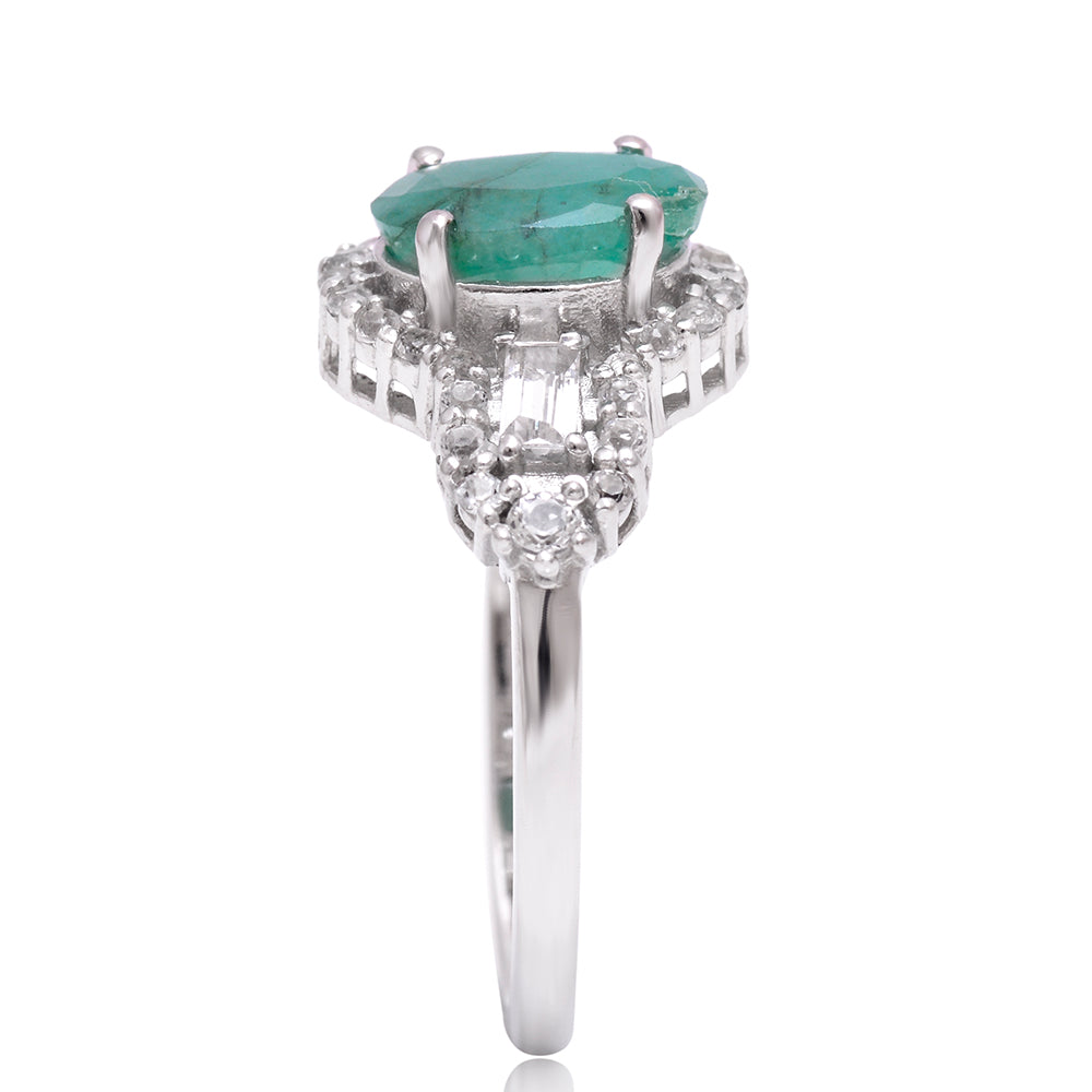 Anillo de Plata con Esmeralda de Brasil y Topacio Blanco 3 