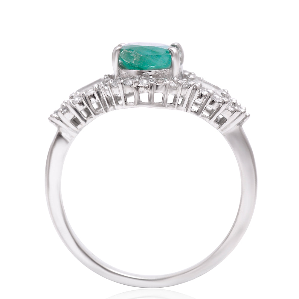Anillo de Plata con Esmeralda de Brasil y Topacio Blanco 4 