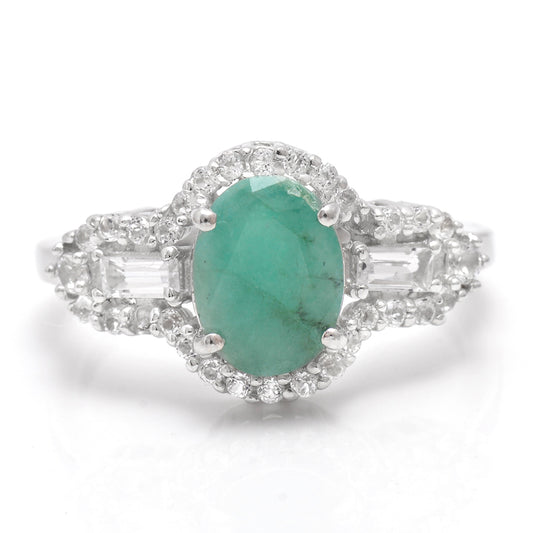 Anillo de Plata con Esmeralda de Brasil y Topacio Blanco