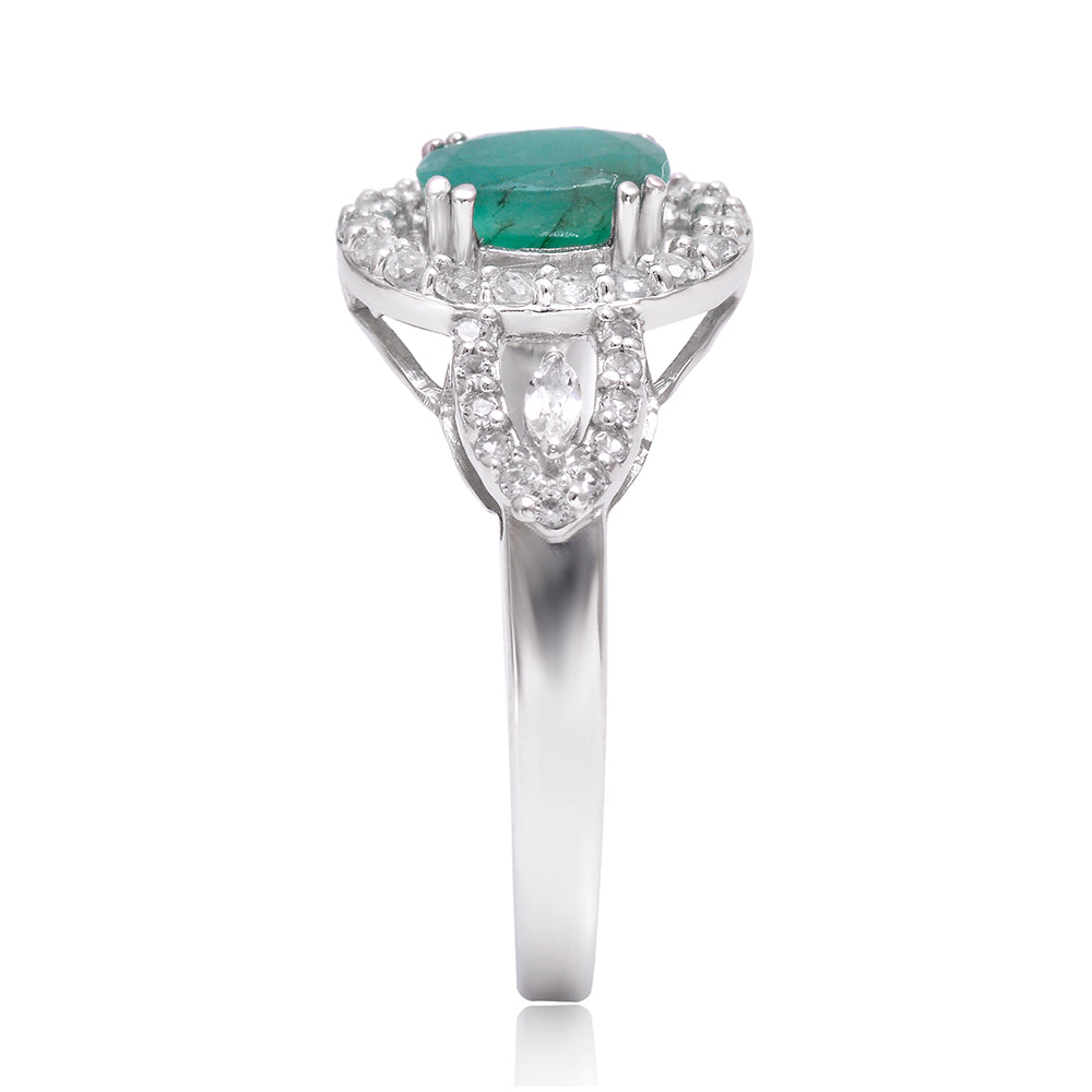 Anillo de Plata con Esmeralda de Brasil y Topacio Blanco 3 