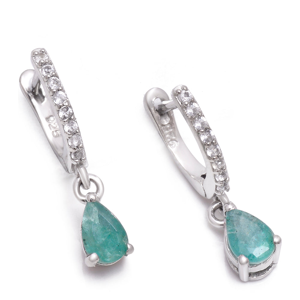 Pendientes de Plata con Esmeralda de Brasil y Topacio Blanco 3 