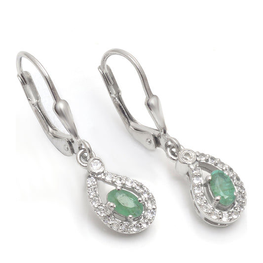 Pendientes de Plata con Esmeralda de Brasil y Topacio Blanco